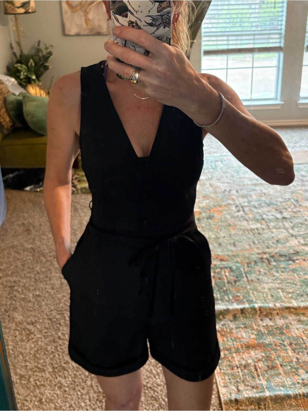 Express Black Tailored Romper With Tie Belt, Size XXS